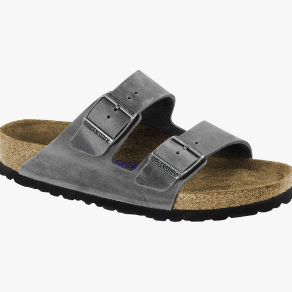 Birkenstock Arizona Leather Sandals In Grey Charcoal - Picture 1 of 8